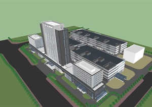 现代风格物流园办公楼及厂房建筑方案SU(草图大师)模型