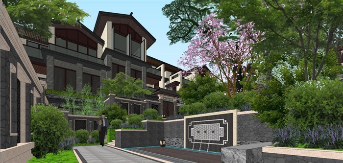 大理唐林恒新中式联排别墅与宅间景观设计方案SU模型(1)