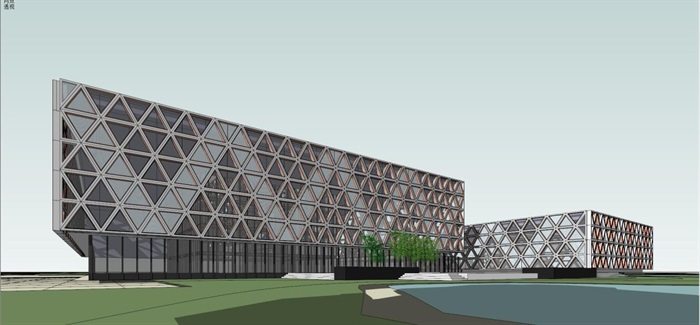 现代风格图书馆建筑方案SU模型(6)