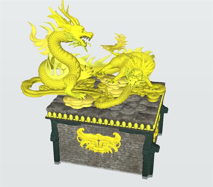 中国龙+麒麟雕塑SU模型(1)