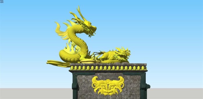 中国龙+麒麟雕塑SU模型(6)