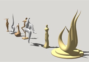 7个抽象铜人雕塑景观小品SU(草图大师)模型