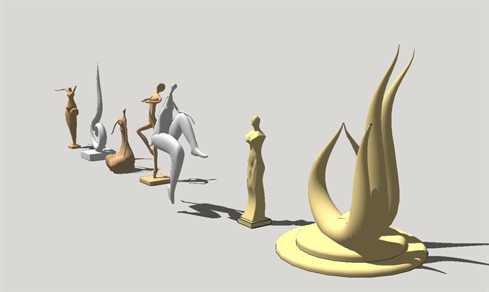 7个抽象铜人雕塑景观小品SU模型(1)