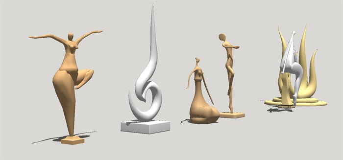 7个抽象铜人雕塑景观小品SU模型(2)