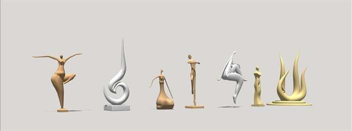 7个抽象铜人雕塑景观小品SU模型(4)