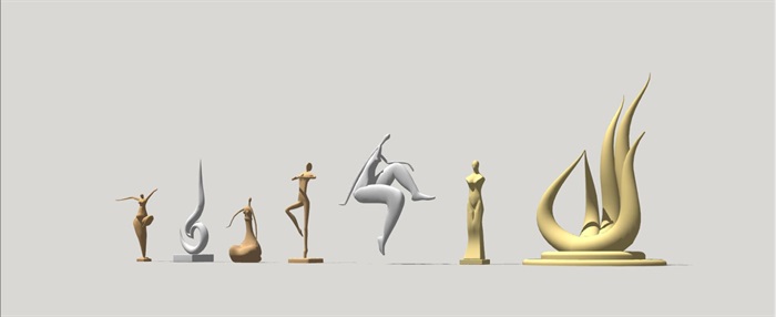 7个抽象铜人雕塑景观小品SU模型(5)