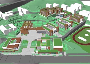 现代山地学校建筑规划设计方案SU(草图大师)模型