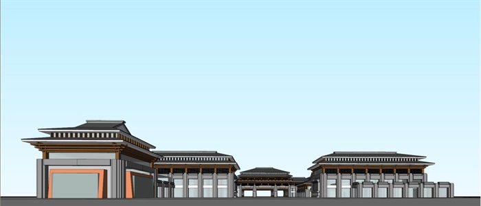 汉唐风古典中式商业街SU模型(10)