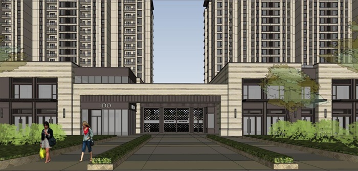 富力十号现代风格高层住宅+商业街项目SU模型(2)