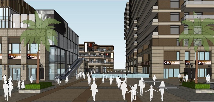 富力十号现代风格高层住宅+商业街项目SU模型(3)
