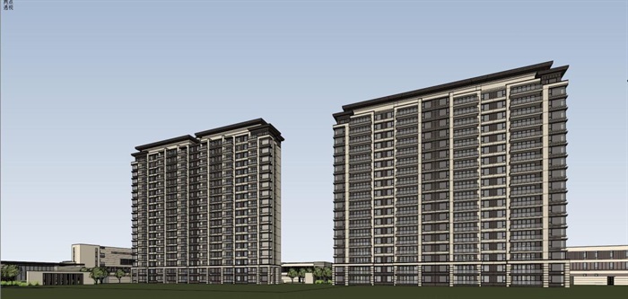富力十号现代风格高层住宅+商业街项目SU模型(14)