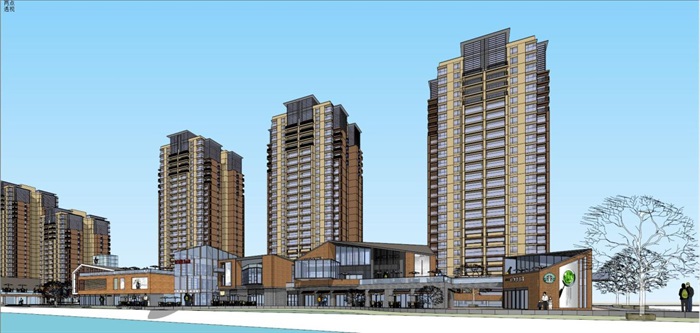 现代风格滨河商业+高层住宅小区SU模型(12)