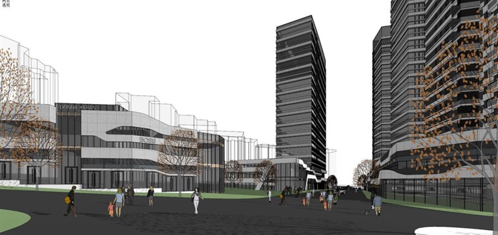 龙湖现代风格商业+办公+住宅项目SU模型(5)