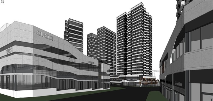 龙湖现代风格商业+办公+住宅项目SU模型(6)
