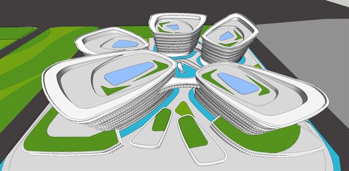 郑州港区会展城绿地商业+办公项目建筑方案SU模型(3)