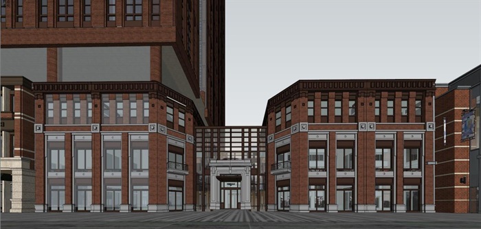 中海褐石风格商业中心+现代办公楼SU模型(6)