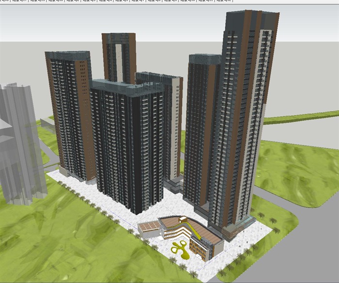 深圳现代风格高层住宅+沿街商业项目SU模型(3)