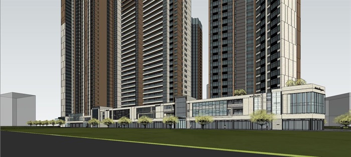 深圳现代风格高层住宅+沿街商业项目SU模型(4)