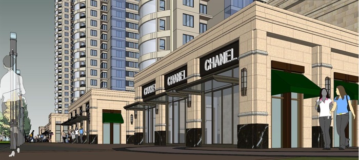 新古典沿街商业+高层住宅项目SU模型(1)