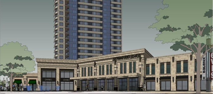 新古典沿街商业+高层住宅项目SU模型(3)
