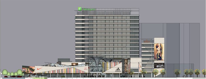 现代风格假日酒店+商业中心方案SU模型(10)
