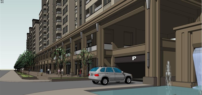 新古典小高层沿街商业+小区入口方案SU模型(10)