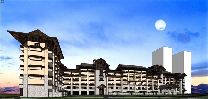保利龙门东南亚风格温泉酒店SU模型(13)