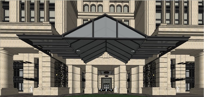 新古典风格酒店建筑方案SU模型(9)