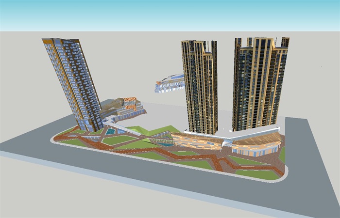 常州平港星苑现代塔式高层酒店+沿街商业综合体SU模型（附CAD平面图）(1)