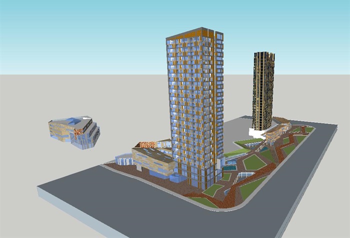 常州平港星苑现代塔式高层酒店+沿街商业综合体SU模型（附CAD平面图）(8)