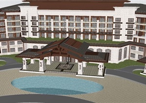 东南亚风格大酒店建筑方案SU(草图大师)模型
