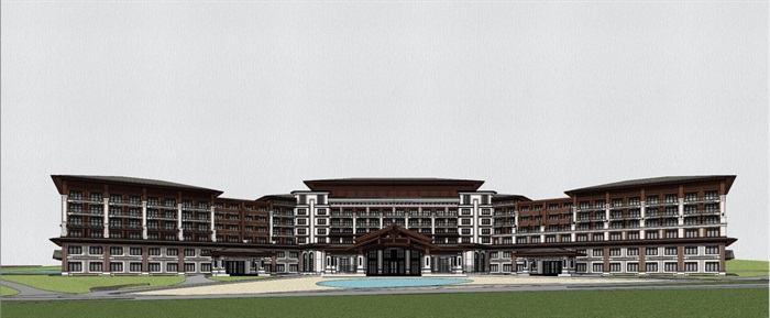 东南亚风格大酒店建筑方案SU模型(8)