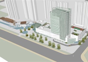 2个现代风格高层酒店建筑方案SU(草图大师)模型