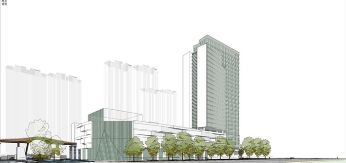 2个现代风格高层酒店建筑方案SU模型(8)