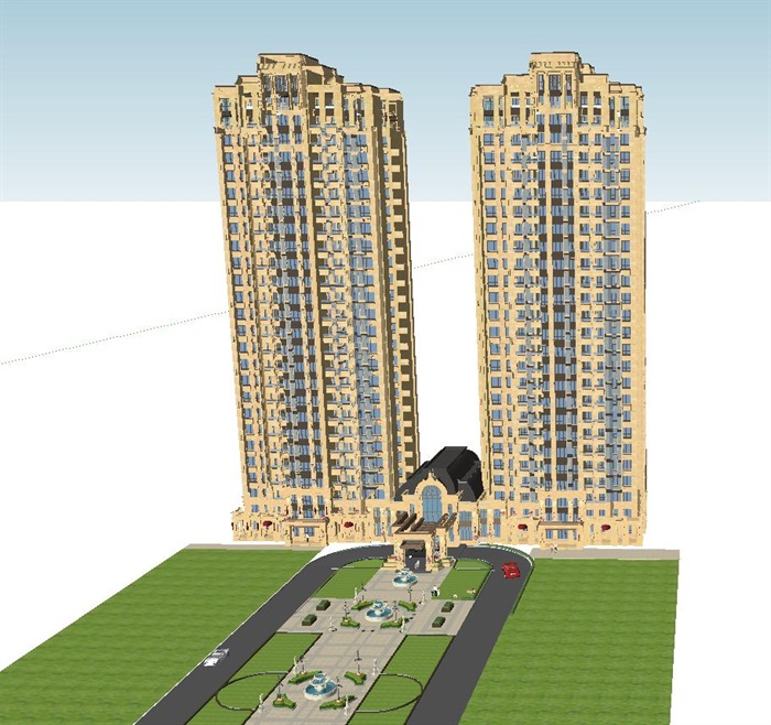 法式小区会所+高层住宅建筑方案SU模型(7)