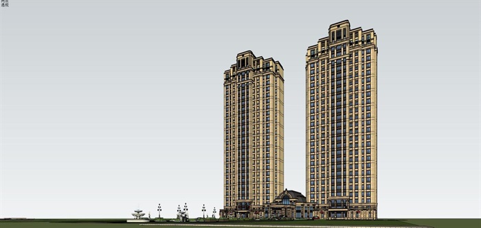 法式小区会所+高层住宅建筑方案SU模型(11)