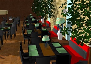 现代风格餐厅空间大堂设计SU(草图大师)模型