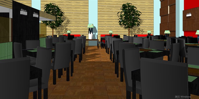 现代风格餐厅空间大堂设计su模型