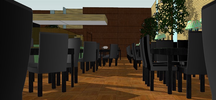 现代风格餐厅空间大堂设计su模型