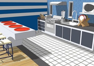 现代小清新风格厨房餐厅组合设计