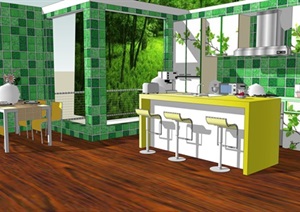 绿色小清新开放式厨房餐厅组合设计