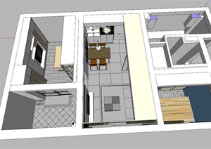 简约风小两室户型住宅室内设计SU(草图大师)模型