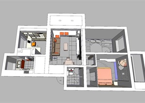 现代简约风小两室住宅设计模型