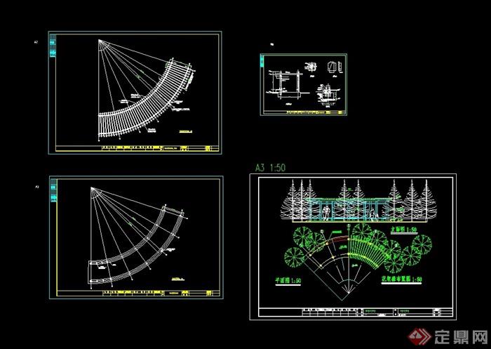 园林景观弧形花架设计cad施工图