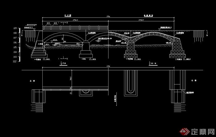 独特详细的完整拱桥素材cad施工图