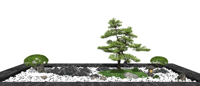 新中式庭院景观 景观小品 景观树 石头 鹅卵石su模型(3)