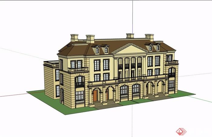 整体详细的完整别墅详细建筑设计su模型
