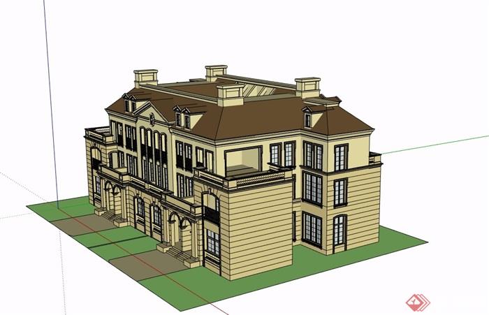 整体详细的完整别墅详细建筑设计su模型
