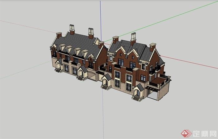完整英式别墅详细建筑设计su模型