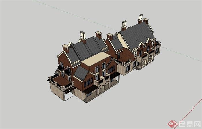 完整英式别墅详细建筑设计su模型